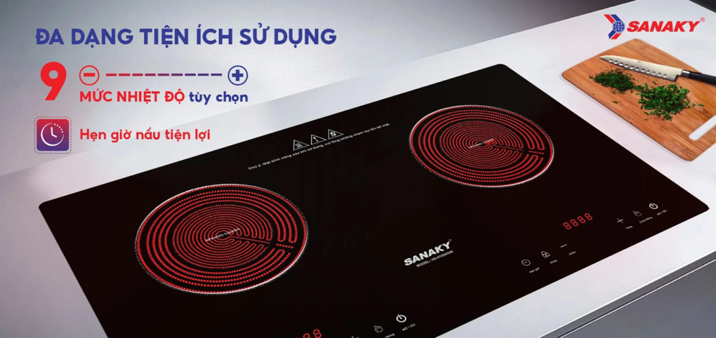 bep hong ngoai doi vh 4100hgw da dang tien ich su dung - Bếp hồng ngoại đôi Sanaky VH-4100HGW Bếp hồng ngoại đôi Sanaky VH-4100HGW với sự đa dạng chức năng sử dụng với 9 mức nhiệt