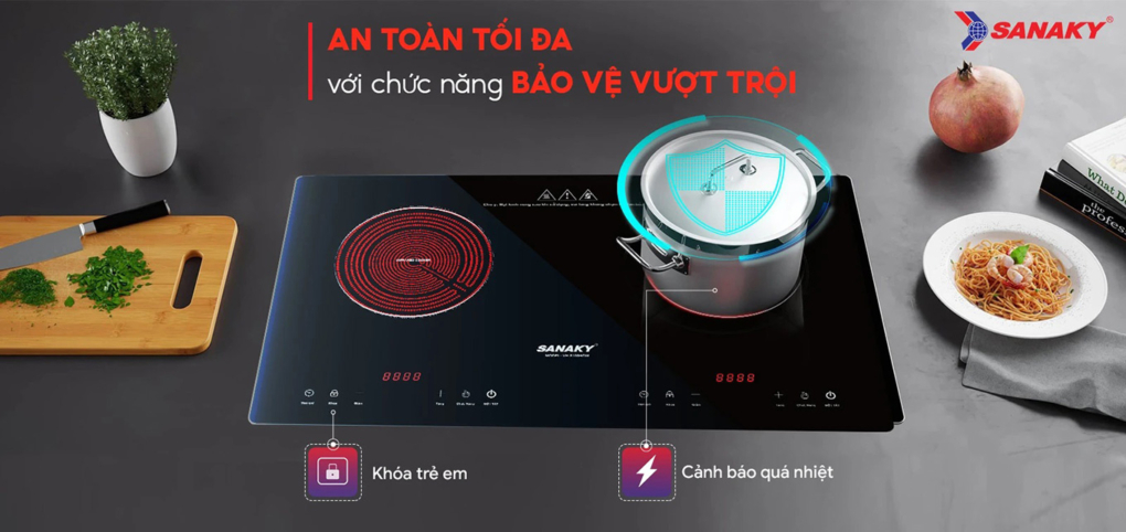 bep hong ngoai doi vh 4100hgw tinh nang an toan - Bếp hồng ngoại đôi Sanaky VH-4100HGW Bếp hồng ngoại đôi Sanaky VH-4100HGW sử dụng an toàn tối đa với chức năng bảo vệ vượt trội