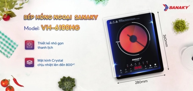 bep hong ngoai vh 6100hg new1 - Bếp hồng ngoại đơn Sanaky VH-6100HG Bếp Hồng Ngoại Sanaky VH-6100HG có mặt kính Crystal có khả năng chịu được nhiệt độ lên 800 độ C