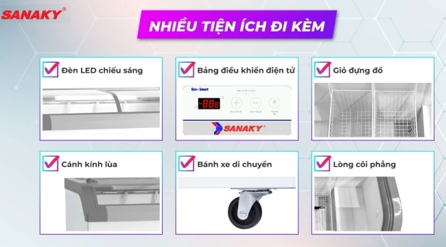 ca tien ich noi bat cua tu dong sanaky inverter 350 lit vh 4899k3b - Tủ đông Sanaky VH-4899K3B 350 lít Inverter Các tiện ích nổi bật của tủ đông Sanaky VH-4899K3B 350 lít có công nghệ inverter tiết kiệm điện