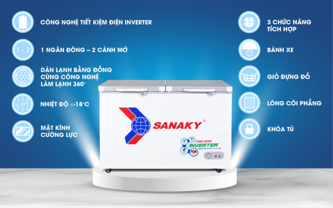 cac tinh nang noi bat cua tu dong sanaky inverter vh 3699a4k - Tủ đông Sanaky VH-3699A4K 270 lít Inverter Các tính năng nổi bật của tủ đông Sanaky inverter 270 lít VH-3699A4K