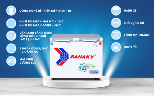 cac tinh nang noi bat tu dong sanaky inverter vh 2599w4k - Tủ đông Sanaky VH-2599W4K 195 lít Inverter Các tính năng nổi bật của tủ đông Sanaky VH-2599W4K inverter