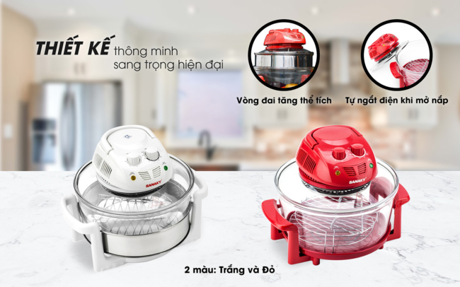 noi nuong thu tinh sanaky co thiet ke thong minh 2 mau - Nồi nướng thủy tinh Sanaky VH-188T/D Lò nướng thủy tinh Sanaky VH-188T/D có 2 màu Trắng - Đỏ