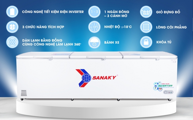 sanaky 1399hy3 mo ta 01 - Tủ đông Sanaky VH-1399HY3 1143.5 lít Inverter Các tính năng nổi bật của tủ đông Sanaky VH-1399HY3 1143.5 lít inverter