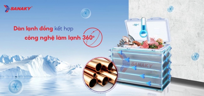 sanaky 235 lit vh 2899a2kd dan lanh dong - Tủ đông Sanaky VH-2899A2KD 235 lít Tủ đông Sanaky VH 2899A2KD có dàn lạnh ống đồng kết hợp công nghệ làm lạnh 360 độ