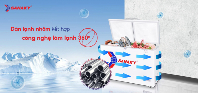 sanaky 270 lit vh 365a2 dan lanh nhom ket hop cong nghe lam lanh 360 do - Tủ đông Sanaky VH-365A2 270 lít Tủ đông Sanaky 270 lít VH-365A2 có dàn lạnh nhôm kết hợp công nghệ làm lạnh 360 độ