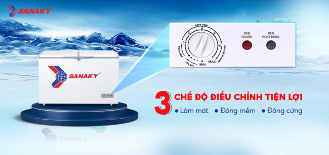 sanaky 270 lit vh 365a2 voi 1 ngan 3 che do su dung - Tủ đông Sanaky VH-365A2 270 lít Tích hợp 3 chức năng: Làm mát – Đông mềm – Đông cứng