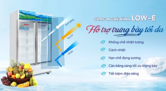 sanaky 900 lit vh 1009hp 2 cua kinh 2 lop phu low e - Tủ mát Sanaky VH-1009HP 900 lít Tủ mát Sanaky 900 lít VH-1009HP có 2 cửa kính mở phủ công nghệ Low-e chống đọng sương