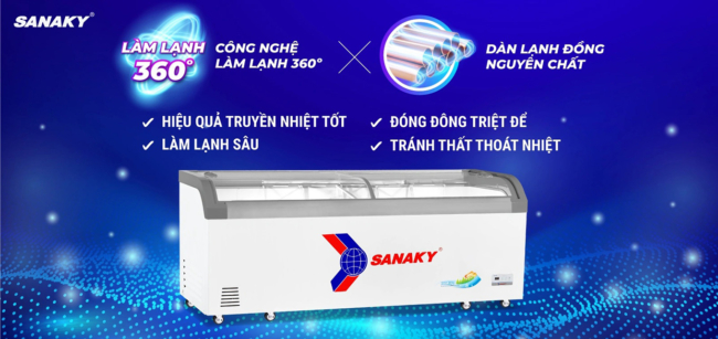 sanaky vh 1099ka dan lanh dong cong nghe lam lanh 360 do - Tủ đông Sanaky VH-1099KA 750 lít Tủ đông Sanaky VH-1099KA có dàn lạnh đồng kết hợp công nghệ làm lạnh 360 độ