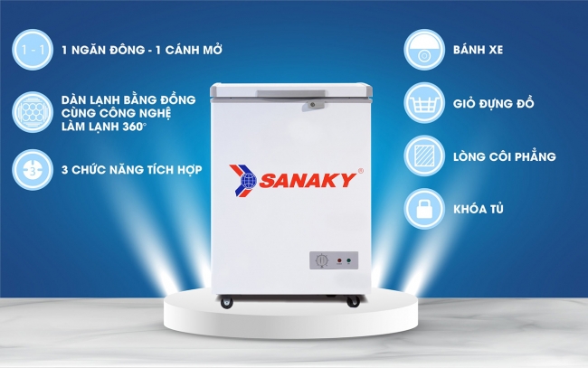 sanaky vh 1599hy tinh nang chi tiet - Tủ đông Sanaky VH-1599HY 100 lít Các tính năng nổi bật của tủ đông mini Sanaky VH-1599HY 100 lít dàn đồng