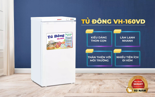 sanaky vh 160vd dac diem noi bat - Tủ đông đứng Sanaky VH-160VD 118 lít Các tính năng nổi bật của tủ đông đứng Sanaky VH-160VD có 4 hộc kéo
