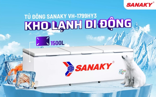 sanaky vh 1799hy3 kho lanh di dong - Tủ đông Sanaky VH-1799HY3 1500 lít Inverter VH 1799HY3 được ví như 1 kho lạnh di động với sức chứa lên đến 1500 lít