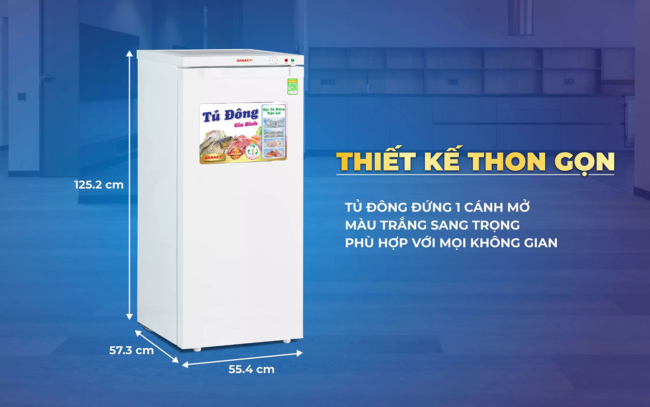 sanaky vh 180vd thiet ke - Tủ đông đứng Sanaky VH-180VD 150 lít Thiết kế thon dọng của tủ đông đứng Sanaky VH-180VD