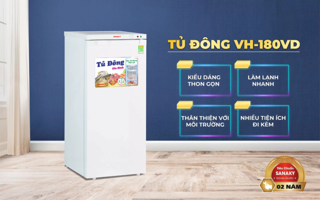 sanaky vh 180vd tinh nang noi bat - Tủ đông đứng Sanaky VH-180VD 150 lít Tính năng nổi bật của tủ đông đứng Sanaky VH-180VD 150 lít có 5 hộc kéo