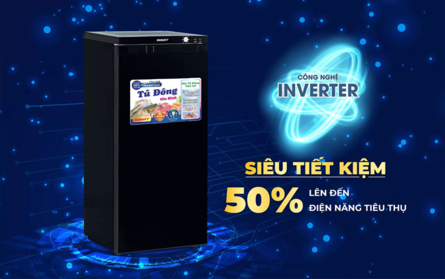 sanaky vh 180vd3 cong nghe inverter - Tủ đông đứng Sanaky VH-180VD3 150 lít Inverter Công nghệ tiết kiệm điện inverter đến 50% điện năng