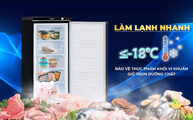 sanaky vh 180vd3 lam lanh nhanh - Tủ đông đứng Sanaky VH-180VD3 150 lít Inverter Tủ đông đứng Sanaky VH-180VD3 150 lít inverter làm lạnh nhanh nhiệt độ âm đến -18 ℃