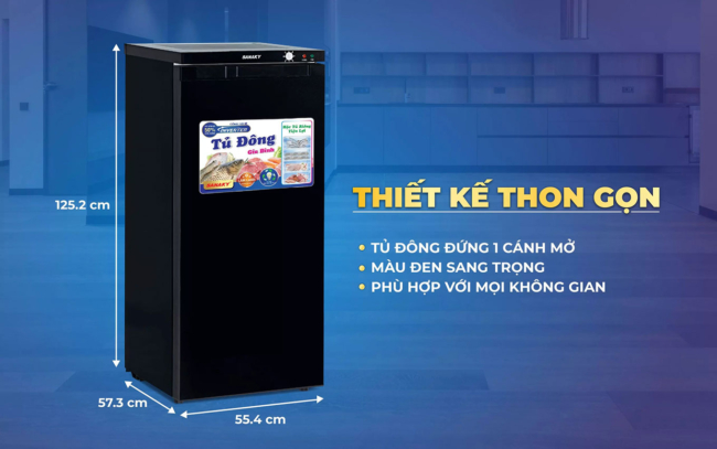 sanaky vh 180vd3 thiet ke - Tủ đông đứng Sanaky VH-180VD3 150 lít Inverter Thiết kế nhỏ gọn của tủ đông đứng inverter VH 180VD3
