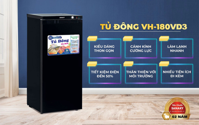 sanaky vh 180vd3 tinh nang noi bat - Tủ đông đứng Sanaky VH-180VD3 150 lít Inverter Tính năng nổi bật của tủ đông đứng Sanaky VH-180VD3 có 5 hộc kéo