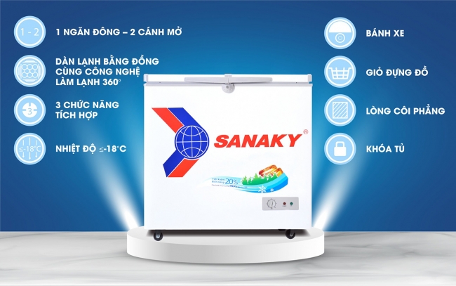 sanaky vh 2299a1 tinh nang noi bat - Tủ đông Sanaky VH-2299A1 175 lít Tính năng nổi bật của tủ đông Sanaky VH-2299A1 1 ngăn đông 2 cánh mở