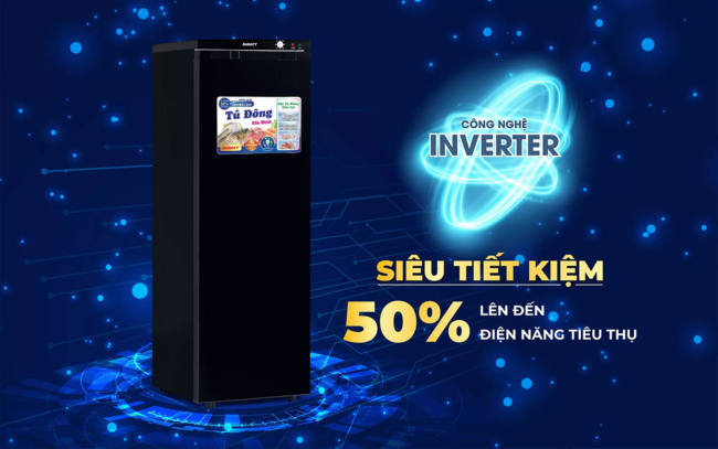 sanaky vh 230vd3 inverter tiet kiem 50 - Tủ đông đứng Sanaky VH-230VD3 213 lít Inverter Sanaky VH 2330VD có công nghệ inverter tiết kiệm điện lên đến 50%