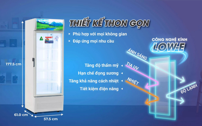 sanaky vh 3089k3 kinh low e - Tủ mát Sanaky VH-3089K3 300 lít Inverter Tủ mát Sanaky VH 3089K3 1 cánh mở công nghệ Low-e chống đọng sương