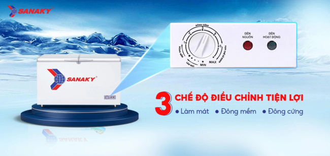 sanaky vh 405a2 co 1 ngan dong 3 che do su dung - Tủ đông Sanaky VH-405A2 305 lít Tích hợp 3 chức năng: Làm mát – Đông mềm – Đông cứng