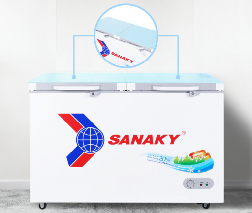 sanaky vh 4099a2kd nap phu mot lop kinh cuong luc - Tủ đông Sanaky VH-4099A2KD 305 lít Tủ đông Sanaky inverter VH-4099A2KD có 2 nắp dỡ phủ một lớp kính cường lực chắc chắn