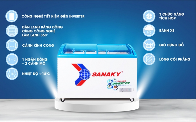 sanaky vh 4899k3 chi tiet - Tủ đông Sanaky VH-4899K3 324 lít Inverter Một số tính năng nổi bật của tủ đông kính lùa Sanaky VH-4899K3