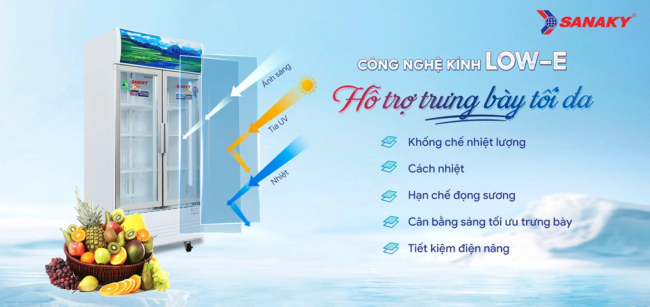 sanaky vh 6009hp co cong nghe low e ho tro trung bay toi da - Tủ mát Sanaky VH-6009HP 500 lít Tủ mát Sanaky VH-6009HP 500 lít có 2 cửa kính phủ công nghệ Low-e hổ trợ trưng bày tối đa