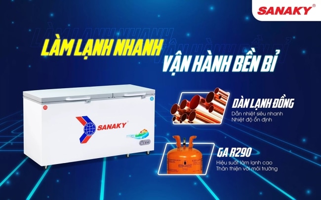 sanaky vh 6699w2k 485 lit dan lanh dong - Tủ đông Sanaky VH-6699W2K 485 lít Tủ đông Sanaky 485 lít VH-6699W2K có dàn lạnh đồng sử dụng gas R290 làm lạnh nhanh