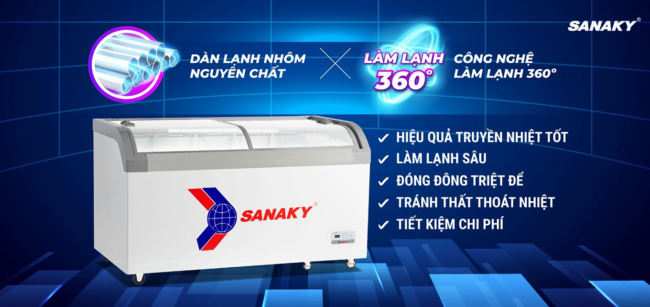 sanaky vh 888ka 500 lit dan lanh nhom cong nghe lam lanh 360 do - Tủ đông Sanaky VH-888KA 500 lít Tủ đông Sanaky VH-888KA có dàn lạnh ống đồng nguyên chất cùng công nghệ làm lạnh 360 độ