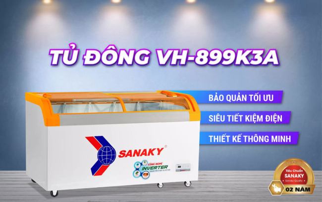 sanaky vh 899k3a tinh nang - Tủ đông Sanaky VH-899K3A 500 lít Inverter Tủ đông Sanaky VH-899K3A inverter nắp kính lùa cong 500 lít dàn lạnh đồng