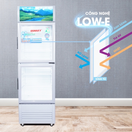 sanaky vh218 258 308 358 408w3l low e - Tủ mát Sanaky Inverter 200 lít VH-258W3L Tủ mát Sanaky VH-408W3L có cửa kính 2 lớp áp dụng công nghệ Low-e