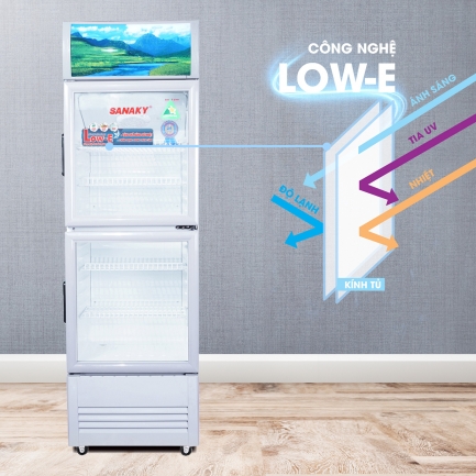 Sanaky vh218 258 308 358 408wl low e - Tủ mát Sanaky 170 lít VH-218WL Tủ mát Sanaky VH-408WL dung tích 340 lít cửa có công nghệ Low-e chống đọng sương