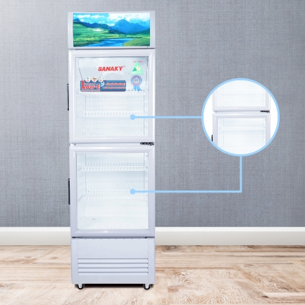 Sanaky vh218 258 308 358 408wl thiet ke - Tủ mát Sanaky 170 lít VH-218WL Tủ mát Sanaky VH-408WL có 2 cánh mở trên dưới tiện lợi