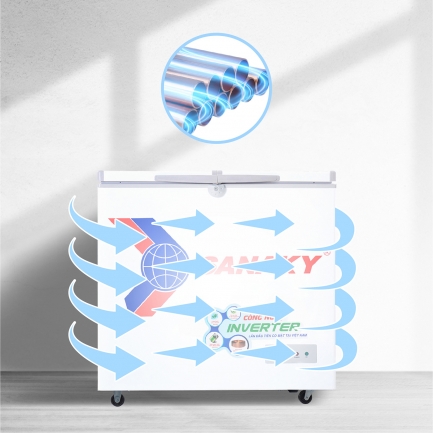 sanaky vh2599a3 dan lanh dong - Tủ đông Sanaky VH-2599A3 208 lít Inverter Tủ đông Sanaky VH-2599A3 với thiết kế dàn lạnh ống đồng có độ bền cao