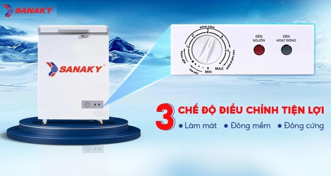 tu dong sanaky vh 150hy2 100 lit 1 ngan dong 3 che do - Tủ đông Sanaky VH-150HY2 100 lít Tủ đông có 1 ngăn đông tích hợp 3 chức năng: Mát – Đông mềm – Đông cứng