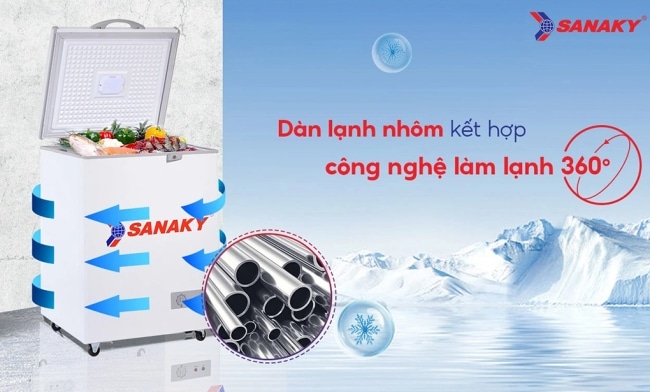 tu dong sanaky vh 150hy2 100 lit cong nhge lam lanh 360 do - Tủ đông Sanaky VH-150HY2 100 lít Tủ đông Sanaky VH-150HY2 dàn lạnh nhôm có làm lạnh nhanh, công nghệ làm lạnh 360 độ
