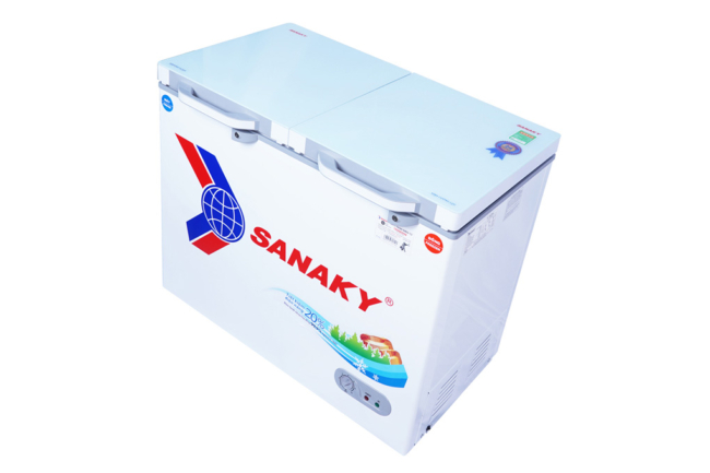 tu dong sanaky vh 2899w2kd nap phu lop kinh cuong luc - Tủ đông Sanaky VH-2899W2KD 220 lít Tổng quan thiết kế của tủ đông Sanaky VH-2899W2KD