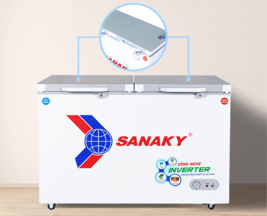tu dong sanaky vh 3699w4k nap tu phu kinh cuong luc - Tủ đông Sanaky VH-3699W4K 260 lít Inverter Tủ đông Sanaky VH-3699W4K có nắp tủ phủ lớp kính cường lực xám chắc chắn