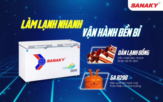 tu dong sanaky vh 5699w2k dan lanh dong - Tủ đông Sanaky VH-5699W2K 365 lít Tủ đông Sanaky VH-5699W2K 365 lít dàn lạnh đồng sử dụng gas R290