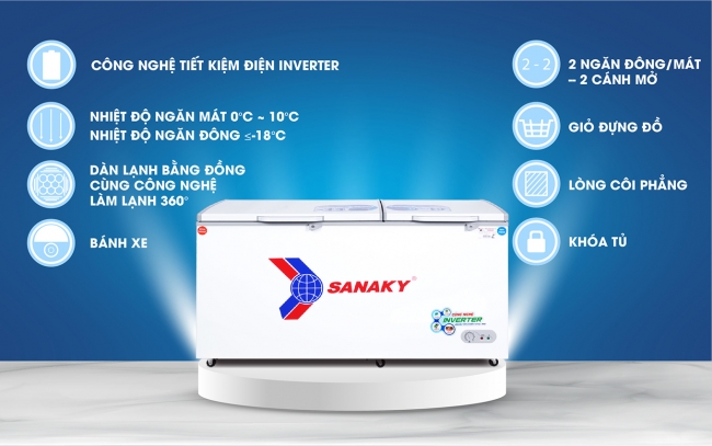 tu dong sanaky vh 6699w3 chi tiet - Tủ đông Sanaky VH-6699W3 485 lít Inverter Một số tính năng nổi bật của tủ đông 2 ngăn đông mát Sanaky VH 6699W3