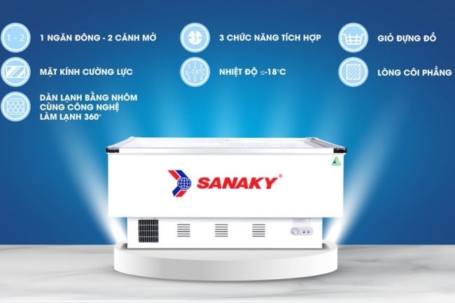 Tu dong sieu thi kinh lua Sanaky VH 999K - Tủ đông Sanaky VH-999K 516 lít Các tính năng nổi bật của tủ đông Sanaky VH-999K nắp kính lùa phẳng