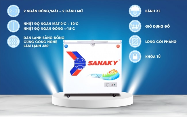 tu dong vh 2899w1 mo ta tinh nang - Tủ đông Sanaky VH-2899W1 220 lít Các tính năng nổi bật của tủ đông Sanaky VH-2899W1 220 lít 2 ngăn đông mát