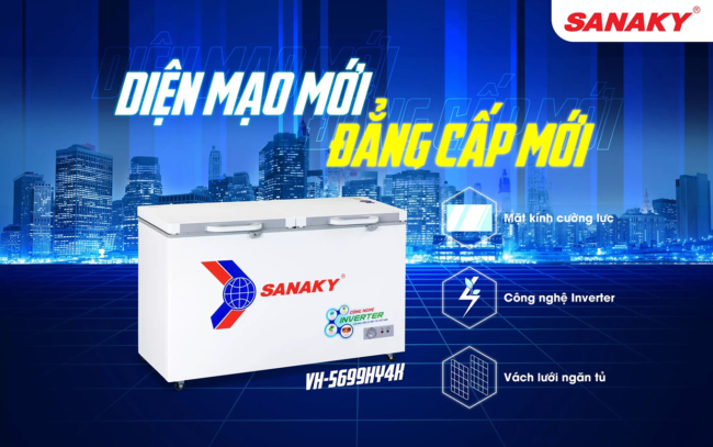 tu dong vh 5699hy4k dien mao moi - Tủ đông Sanaky VH-5699HY4K 410 lít Inverter Tủ đông Sanaky VH 5699HY4K 410 lít inverter, 1 ngăn 2 cánh mở mặt nắp tủ phủ lớp kính cường lực