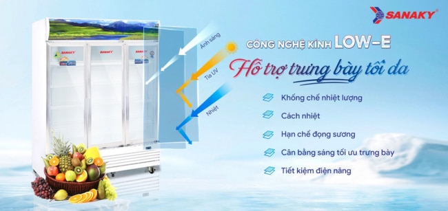 tu mat sanaky 1400 lit vh 1520hp co 3 cua mo phu cong nghe low e - Tủ mát Sanaky VH-1520HP 1400 lít Tủ mát Sanaky VH-1520HP có 3 cửa mở kính phủ công nghệ Low-e chống đọng sương