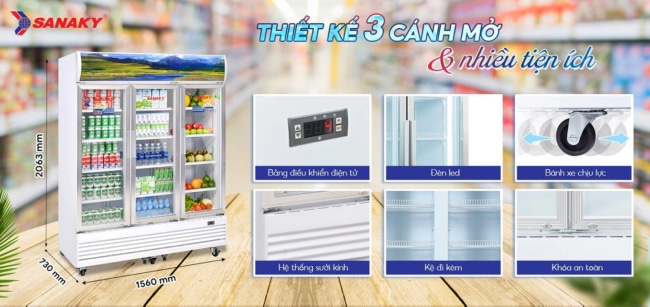 tu mat sanaky 1400 lit vh 1520hp thiet ke 3 cua mo co nhieu tien ich di kem - Tủ mát Sanaky VH-1520HP 1400 lít Tủ mát Sanaky VH-1520HP có nhiều tiện ích sử dụng đi kèm