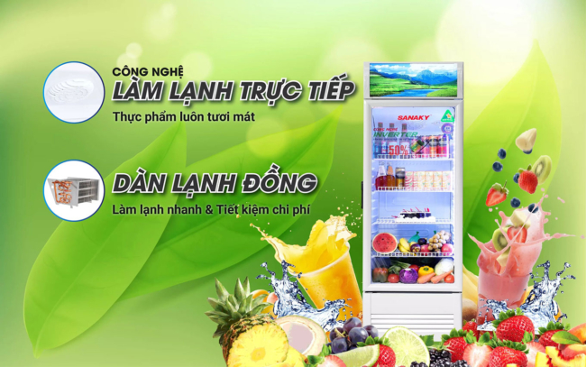 tu mat vh 3089k3 dan lanh dong - Tủ mát Sanaky VH-3089K3 300 lít Inverter Đây là dòng tủ mát dàn lạnh đồng thế hệ mới với công nghệ làm lạnh gián tiếp không đọng tuyết