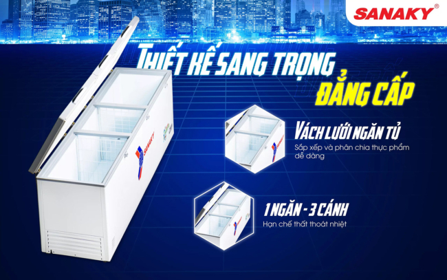 vh 1199hy4k thiet ke dang cap - Tủ đông Sanaky VH-1199HY4K 900 lít Inverter Với thiết kế sang trọng đẳng cấp bên trong tủ có vách lưới ngăn