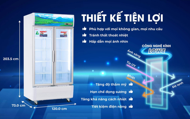 vh 1209hp3 thiet ke low e - Tủ mát Sanaky VH-1209HP3 1100 lít Inverter Tủ mát Sanaky VH-1209HP với thiết kế hiện đại 2 cánh mở